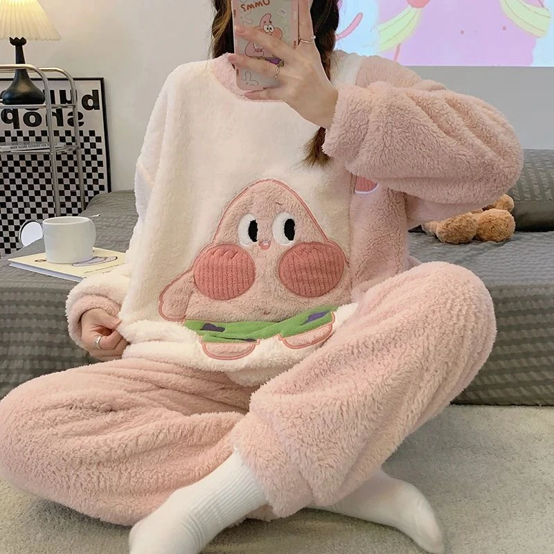 珊瑚绒睡衣女秋冬季法兰绒加绒加厚款冬天保暖长袖女士家居服套装