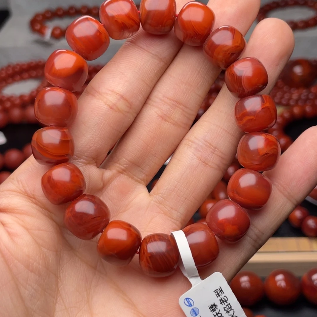 南红玛瑙未镶嵌手串H12.5mm顶品妖孽牛血火焰老型
