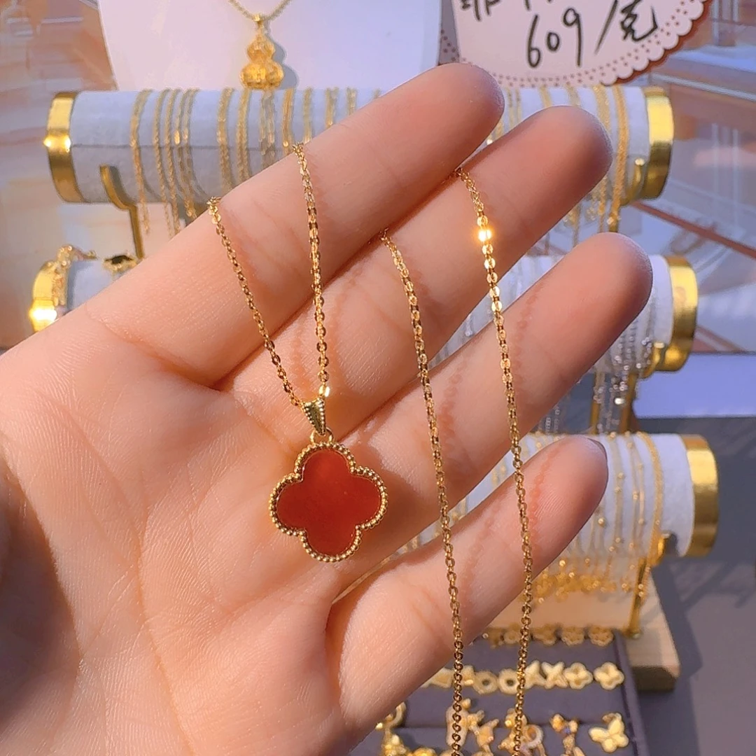 红五花四叶草吊坠 0.85g