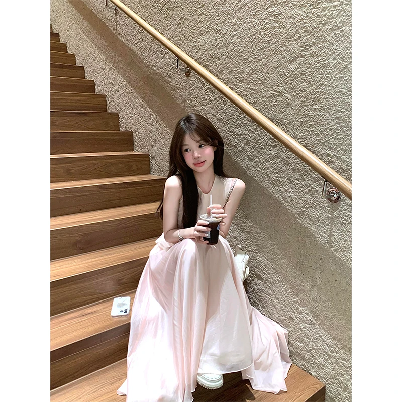 2025新款女士夏季法式气质设计感不规则无袖上衣高腰宽松半身裙