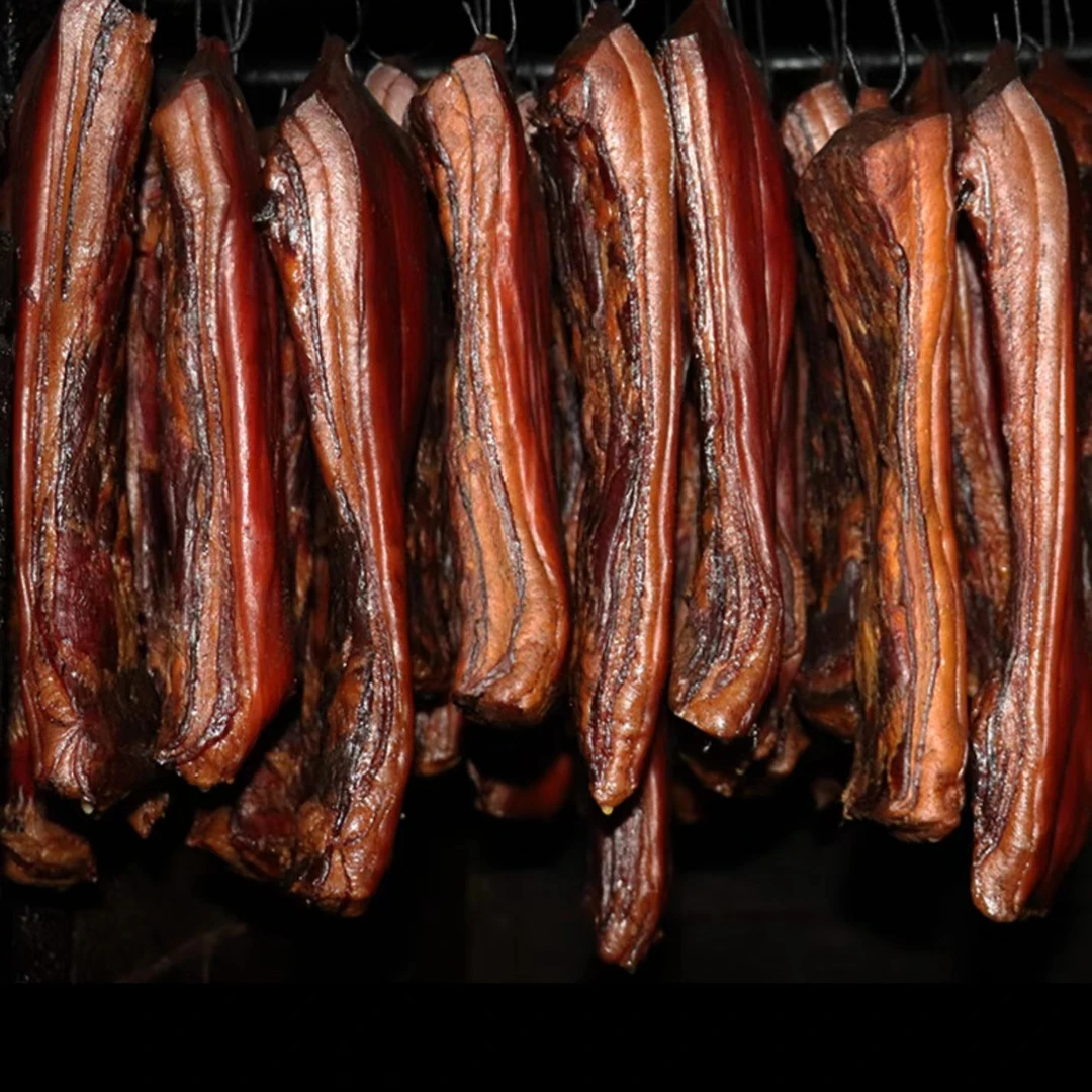 【腊五花肉】农家柏树枝烟熏五花腊肉EM