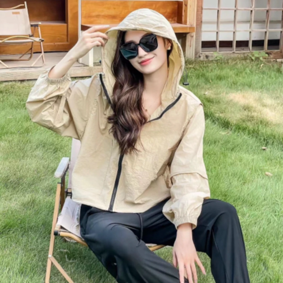 凌下衣度夏季LXYD夏季抽绳连帽锦纶速干防晒衣宽松户外旅游休闲服