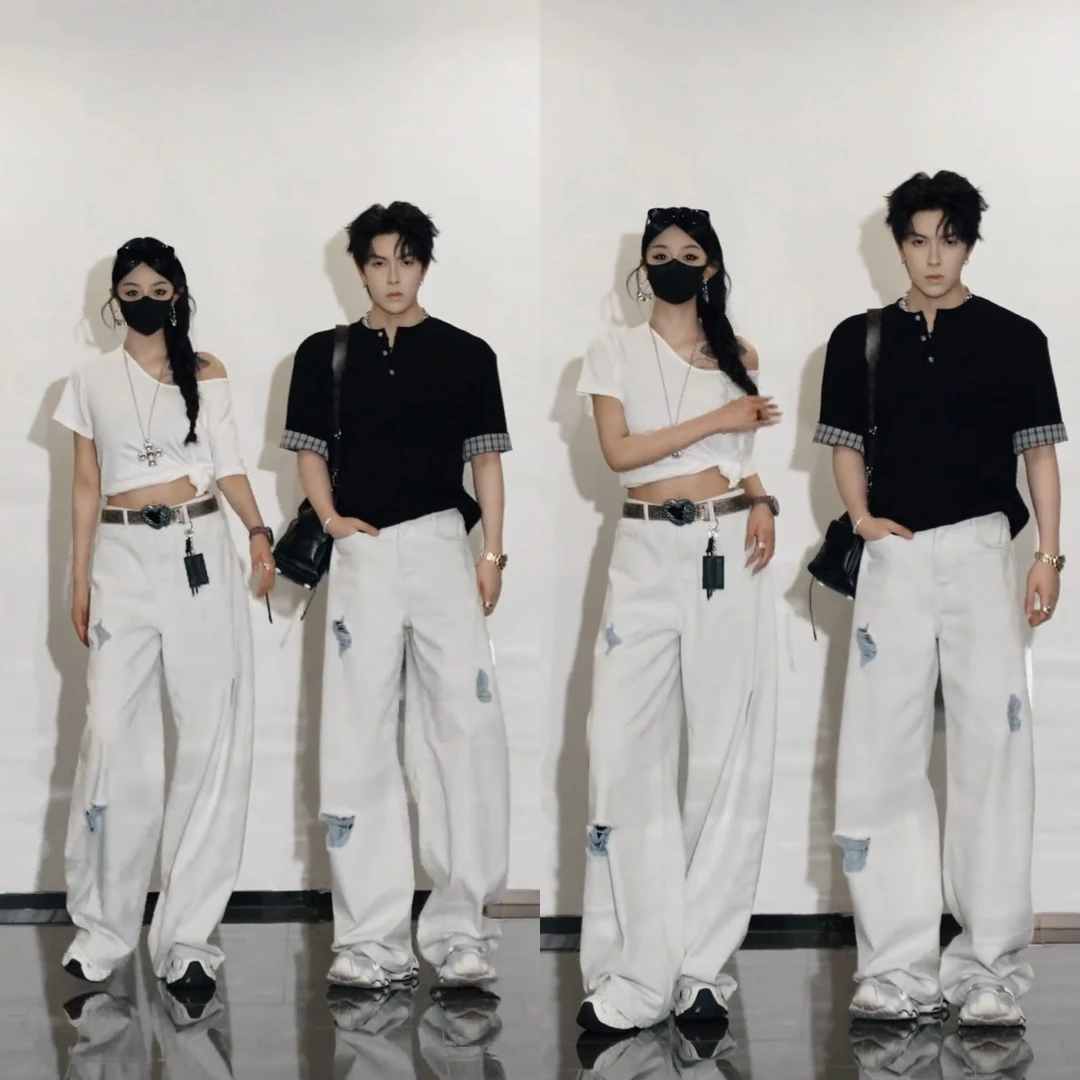 男女同款时尚休闲百搭潮流休闲裤简约个性设计垂感牛仔裤ins风