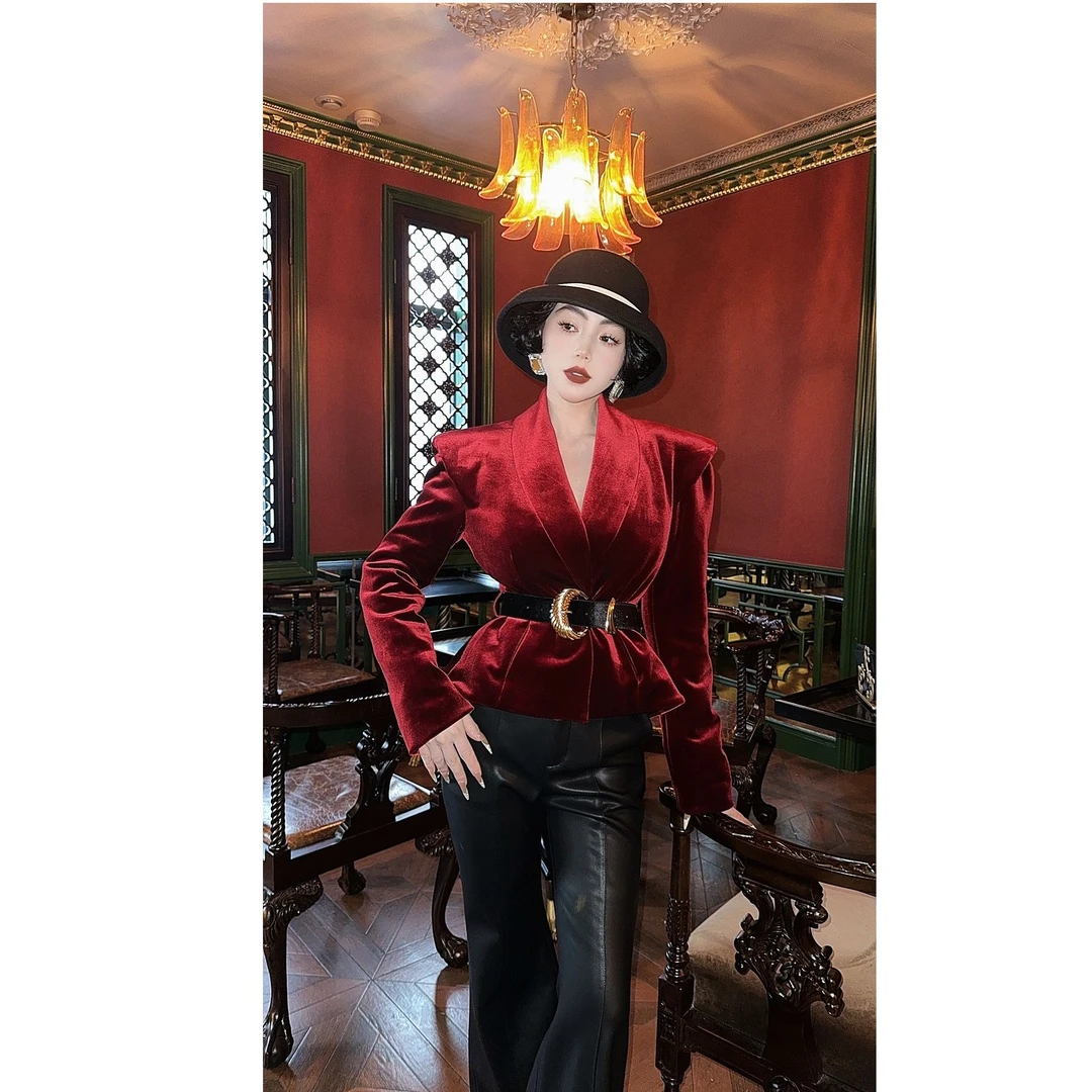 LYXJ【法兰西情人】秋冬法式复古丝绒气质收腰显瘦羽绒服11593