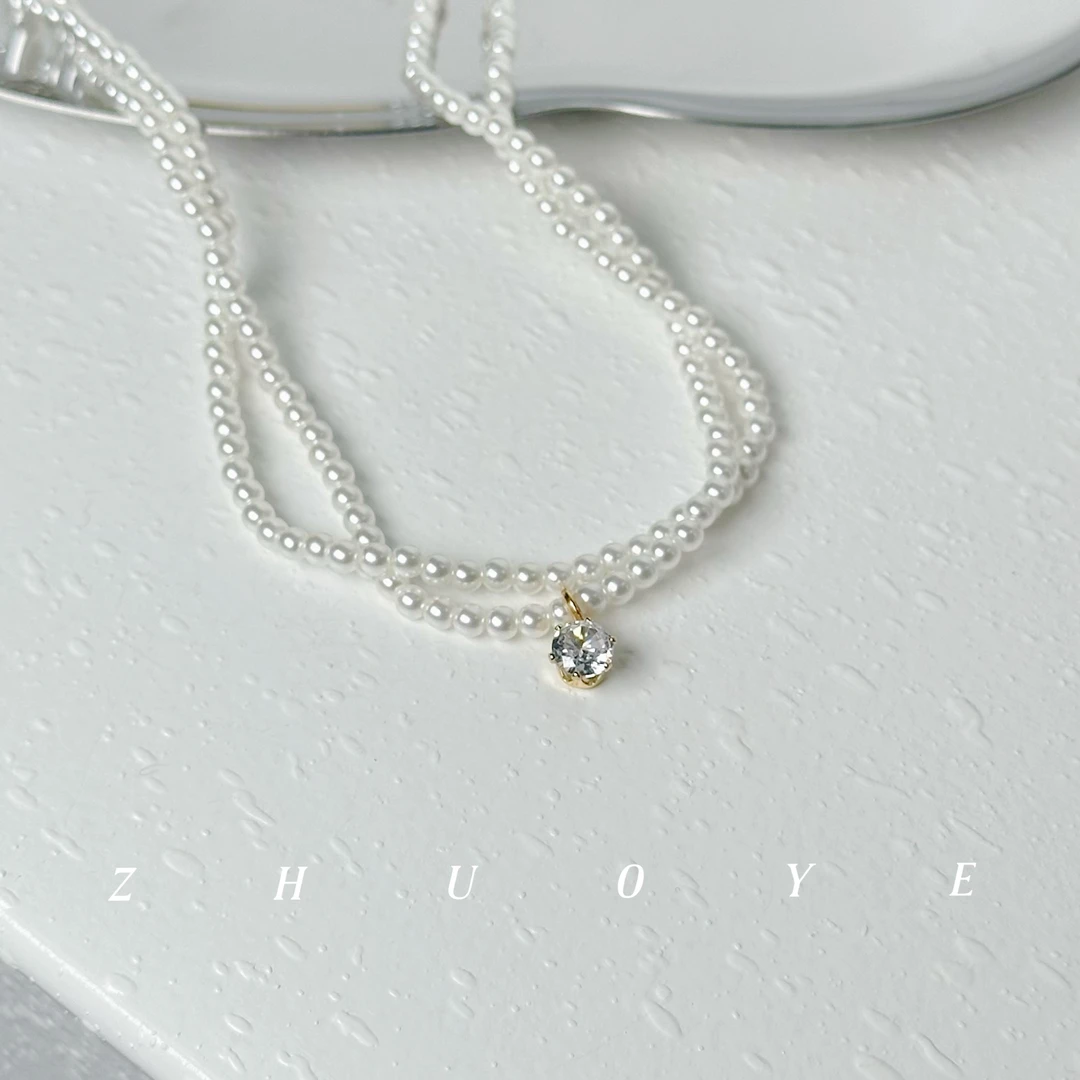 铜合金项链 灼晔·法式气质双层仿珍珠锆石项链 221#清库存，仅一单