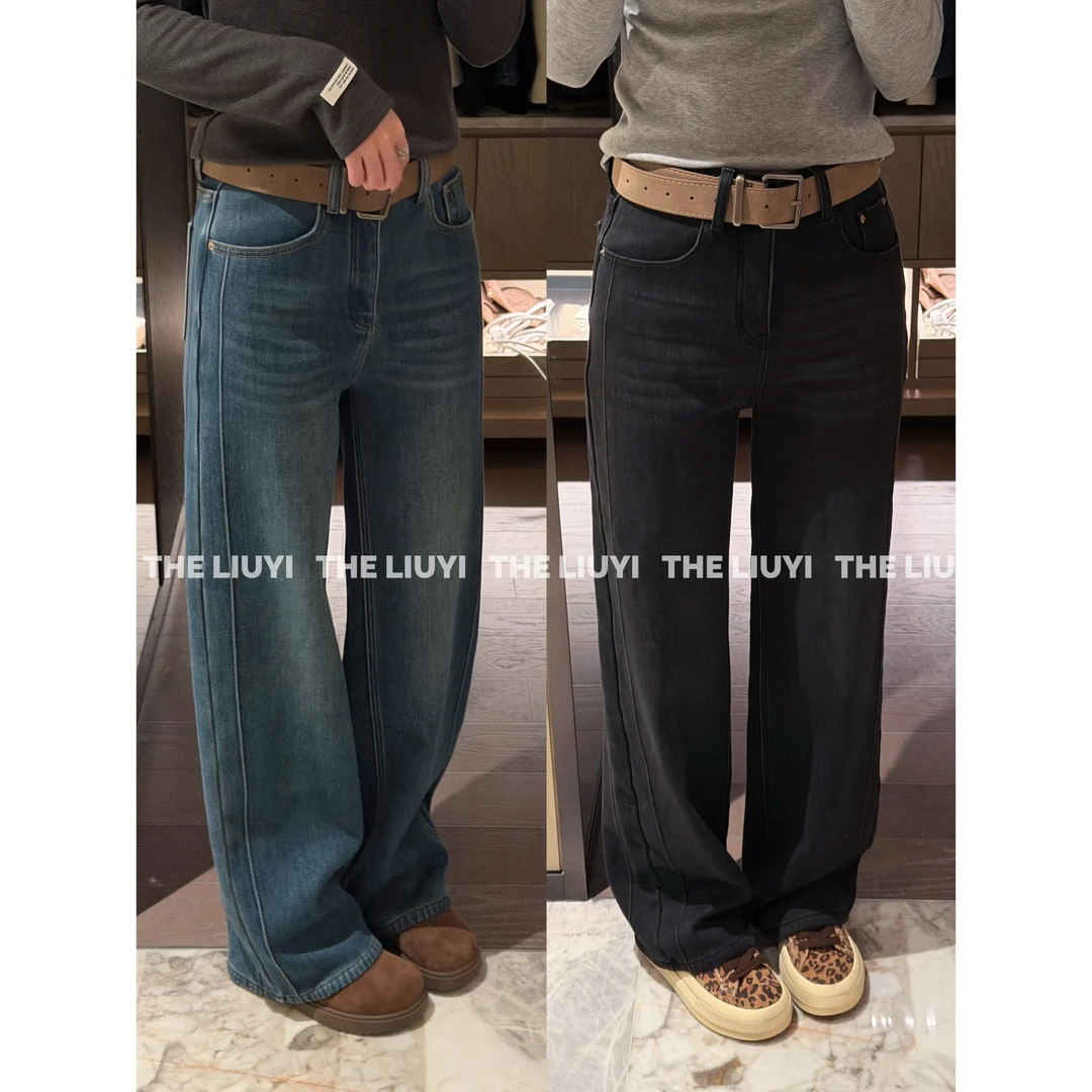 【LIUYI】双裤缝加厚绒带弹力直筒显瘦牛仔裤511254