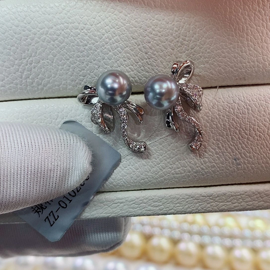银S925镶嵌耳饰海水珍珠7-8
