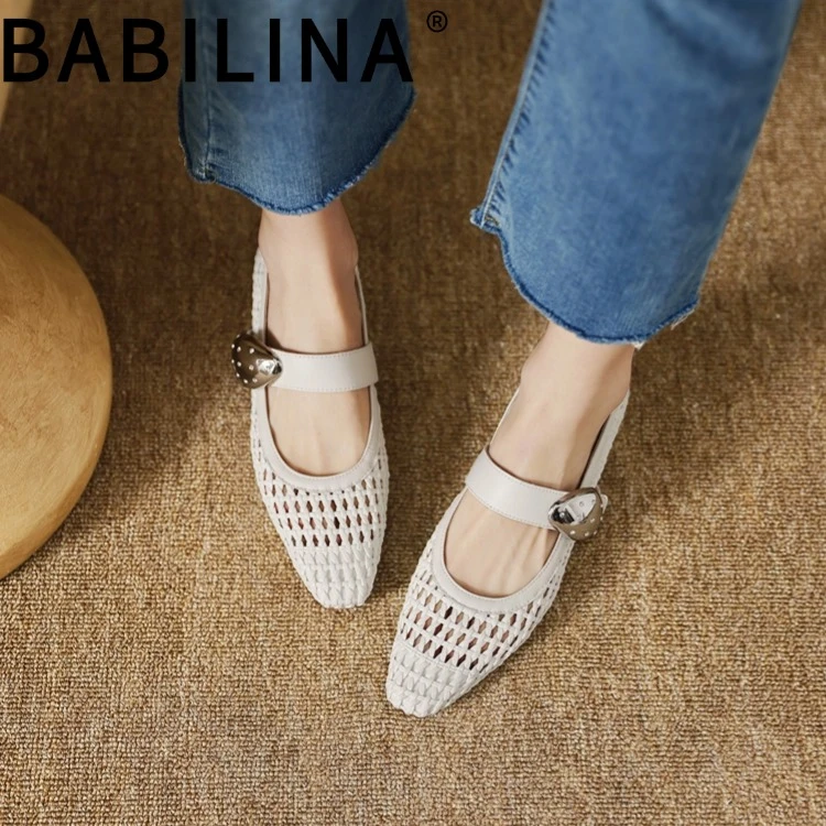 BABILINA/芭芘莉娜时尚百搭粗跟凉鞋浅口气质方头跟法式女生单鞋
