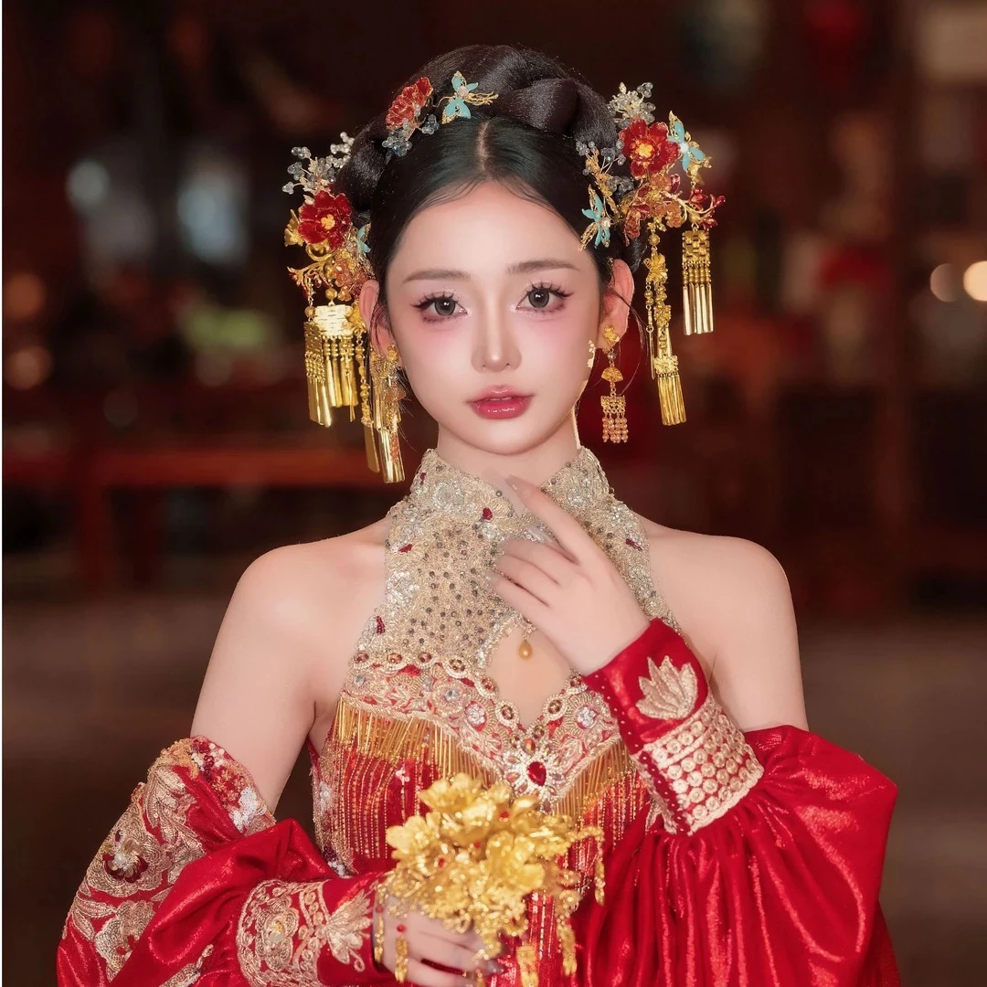 z8186复古婚礼秀禾手工传统汉服古装发饰中式新娘龙凤褂古典头饰