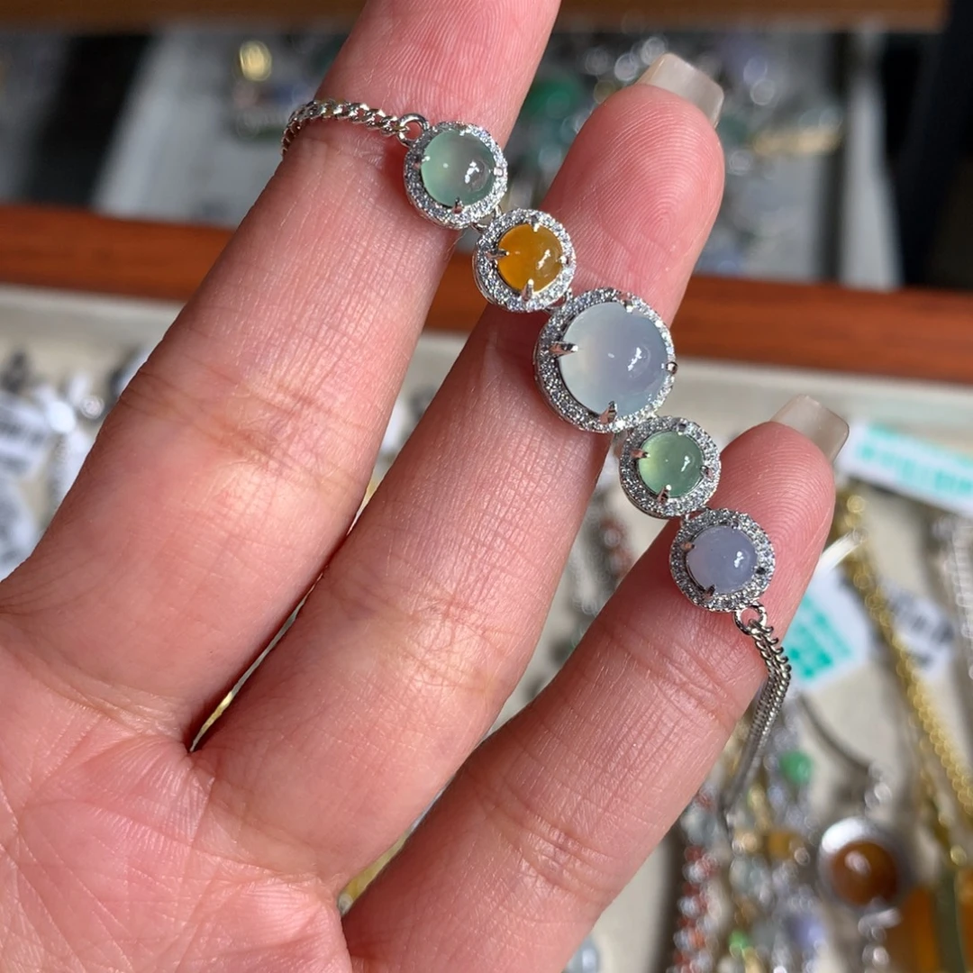 翡翠银S925镶嵌耳饰手链