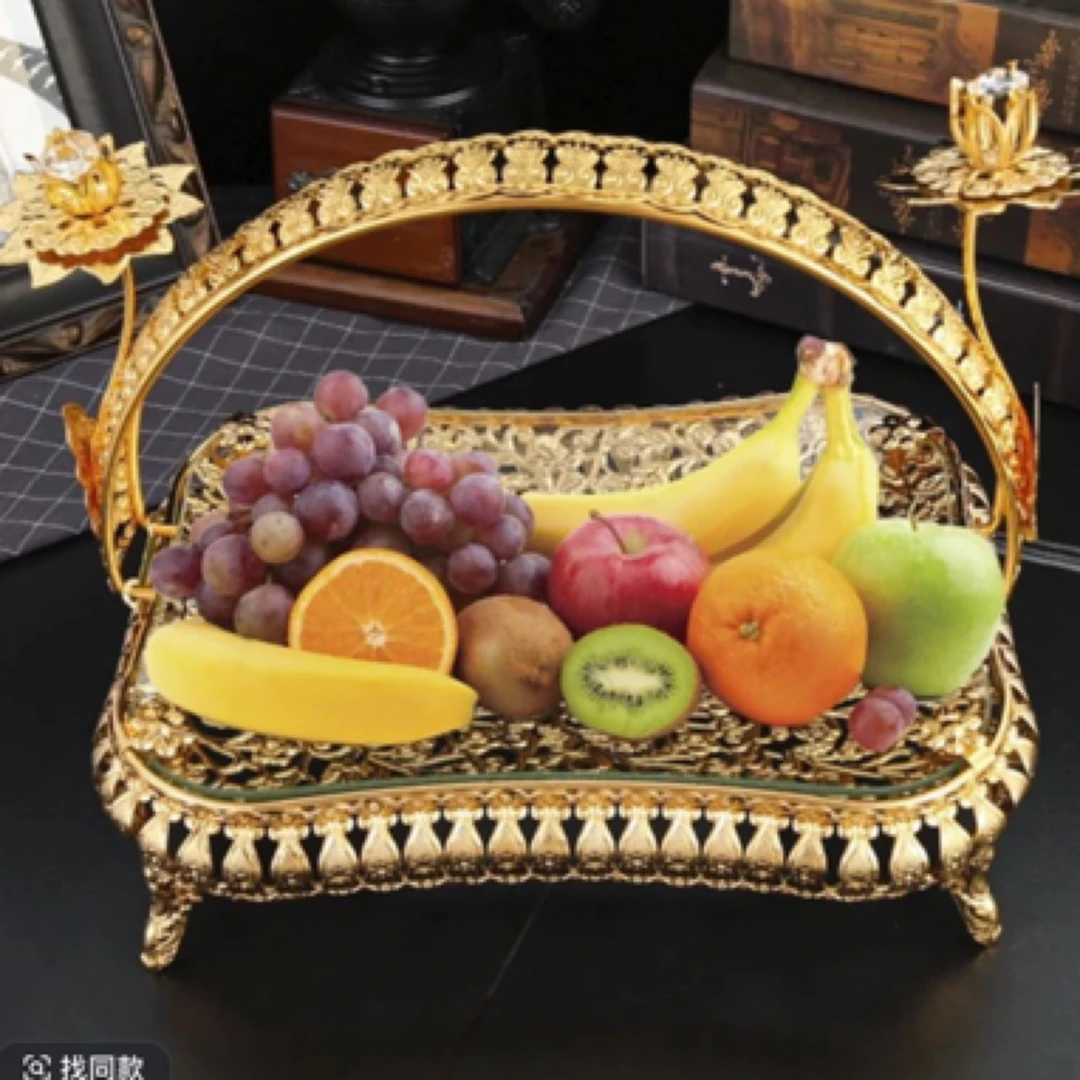 新疆包邮) 网红时尚干果盘果盘家用客厅金色玻璃水四方形果盘p