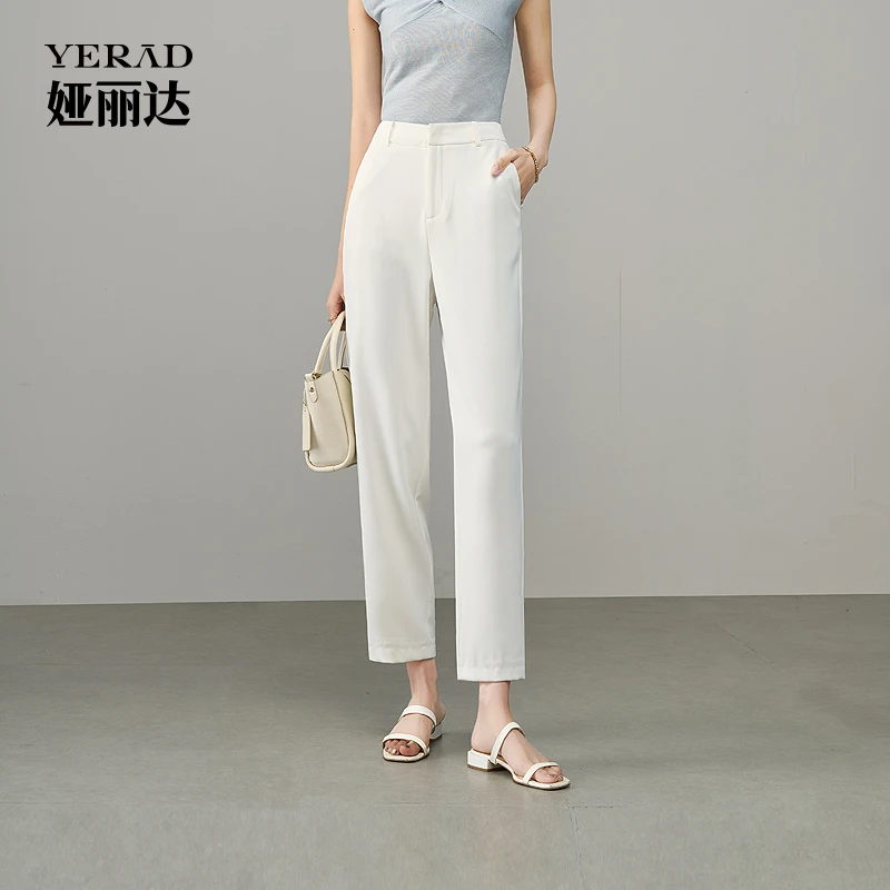娅丽达冰凉烟管裤女夏季休闲裤2025新款经典直筒裤休闲百搭通勤