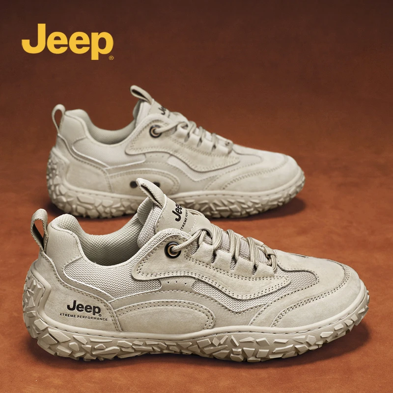 JEEP吉普男鞋真皮登山鞋2025冬季户外徒步玩耍防滑厚底透气网面鞋