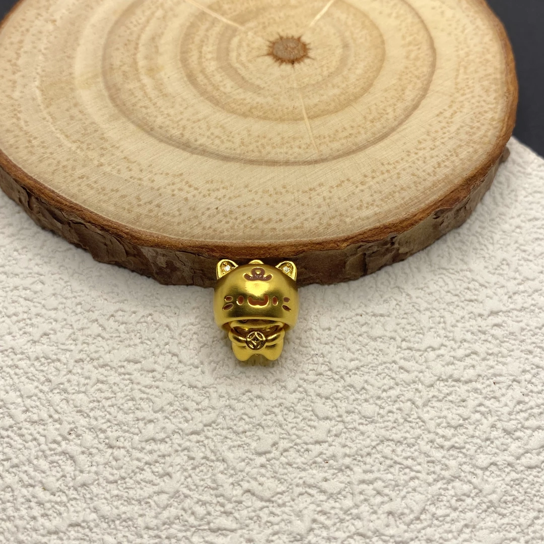 【金喜圆】足金999 点钻铃兰猫躲猫猫吊坠/ 带证书钢印
