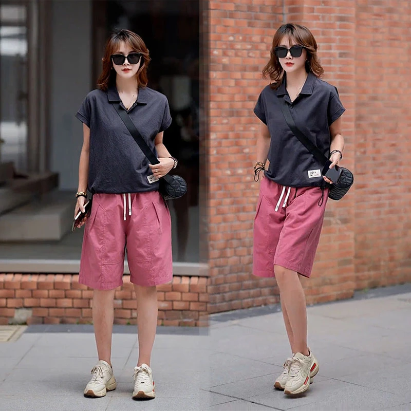 网红高级感休闲运动套装夏季炸街时尚polo短袖显瘦宽松短裤两件套