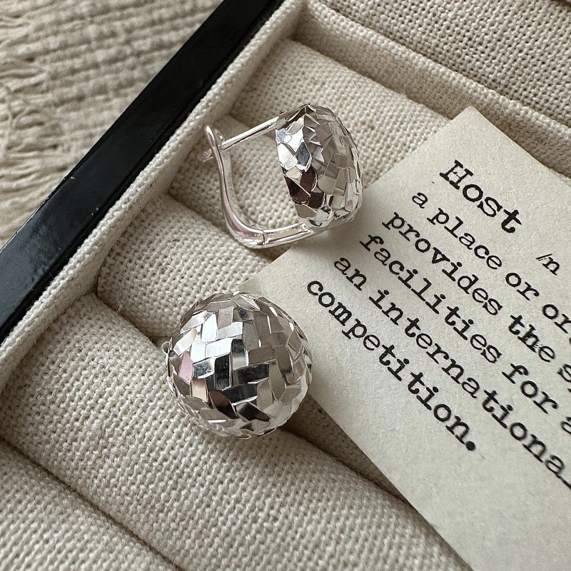 925银耳饰 CNC碎冰冰圆形耳扣通体纯银耳环韩系闪光时尚个性耳环