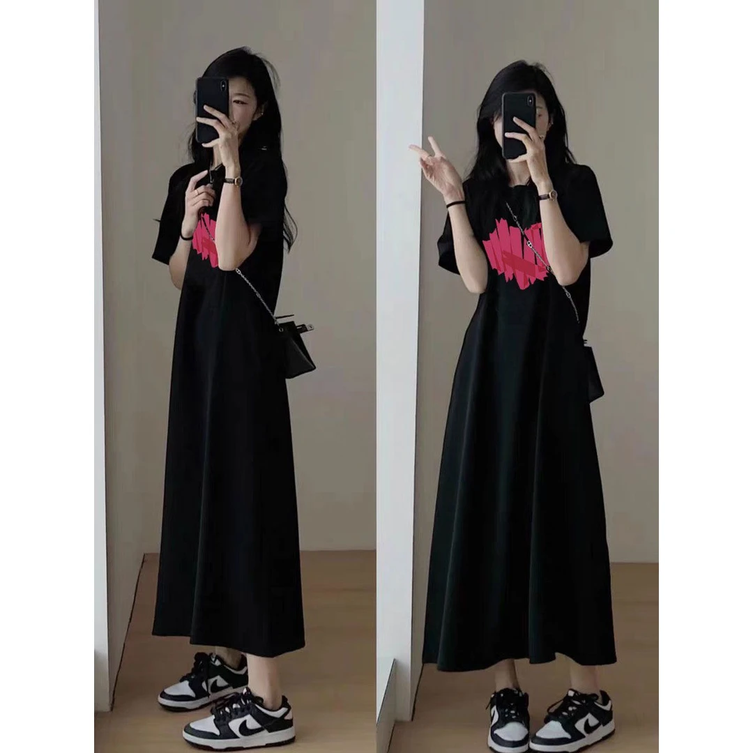 短袖睡裙女夏2025新款休闲长裙宽松夏季正肩睡衣女可外穿长款过膝