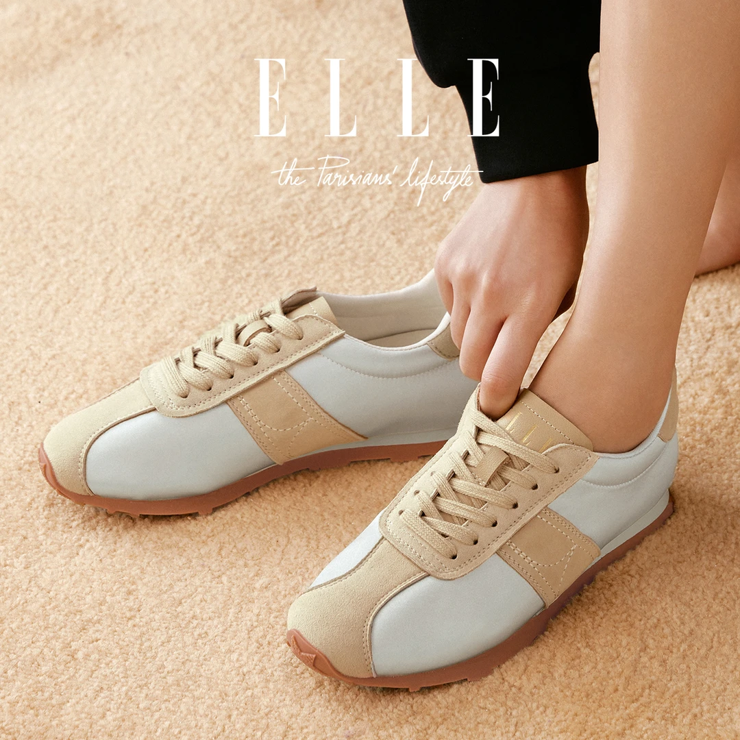 ELLE隐形内增高德训鞋女2025新款阿甘鞋厚底休闲鞋复古软底运动鞋