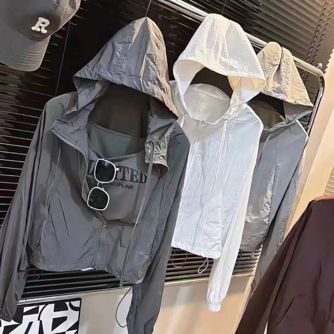 （连帽短款防晒衣）夏季薄款百搭休闲长袖上衣外套纯色