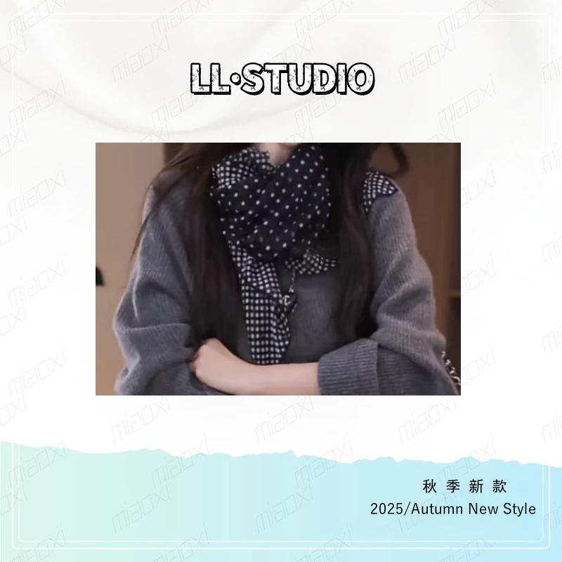 妙兮·LL秋季新款波点装饰薄款不掉色法式设计款围巾*20252561