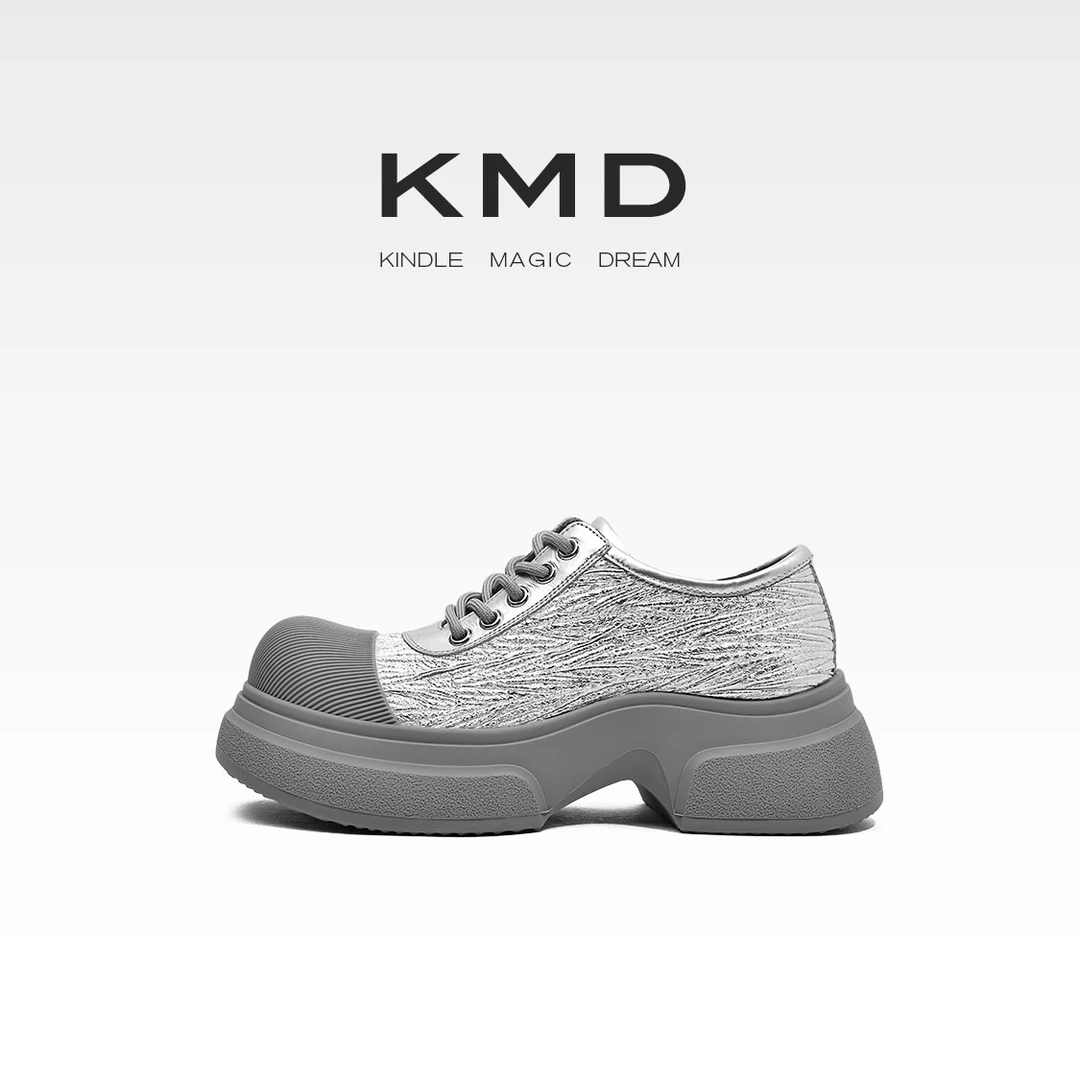 KMD s2025秋季新款小个子增高厚底鞋女百搭真皮贝壳鞋运动休闲鞋