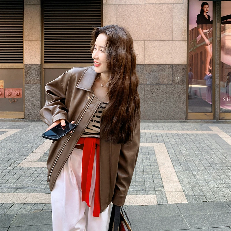 独特超好看小个子酷飒风美拉德咖色PU皮衣女2025春秋新款百搭外套