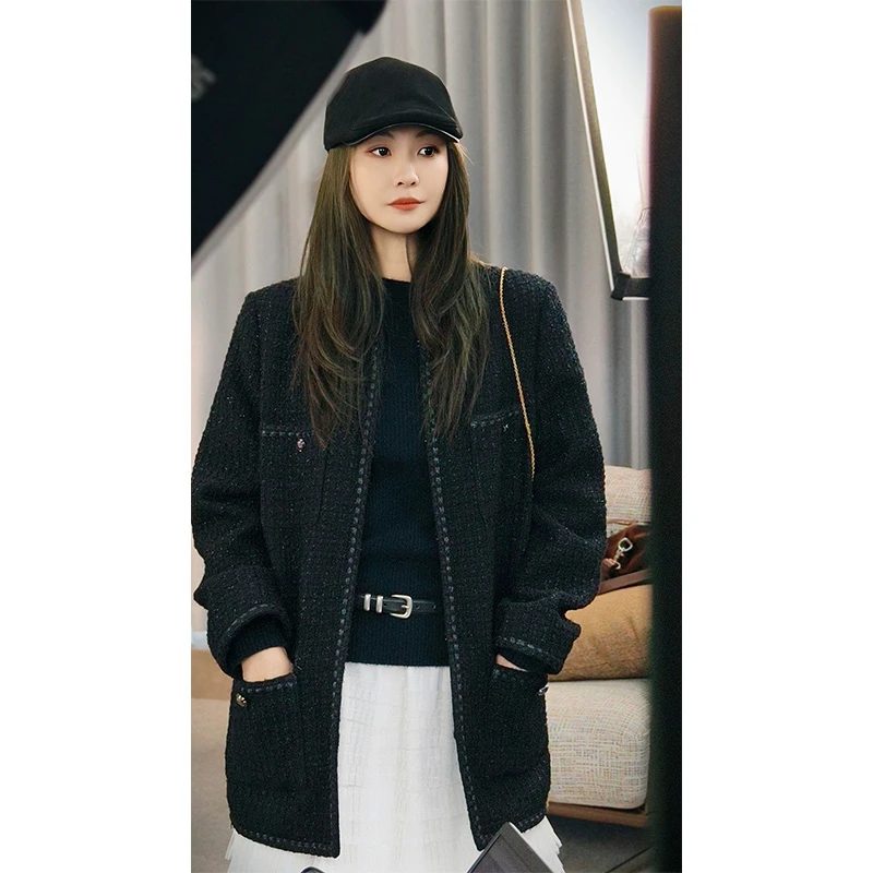 美洋MEIYANG 发布会小香外套 绵羊毛*亮丝花呢|宽松圆领垫肩上衣