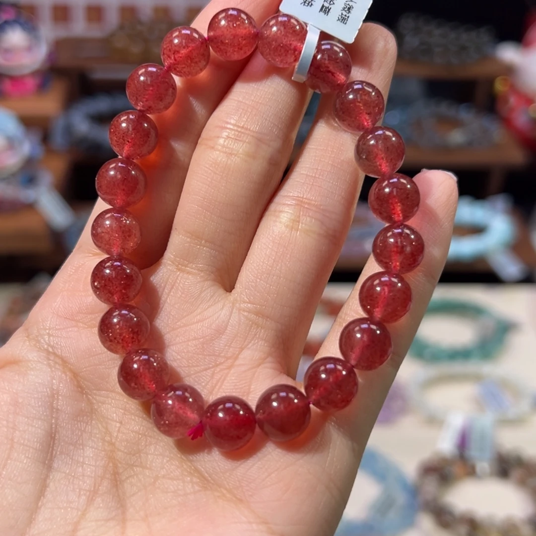 萱***酱水晶手串未镶嵌9m鸽血红金沙草莓晶