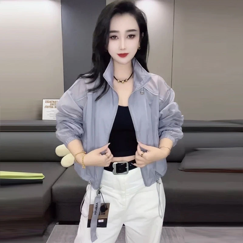 2025新款防晒衣女薄款休闲抽绳短款防晒服外套宽松透气户外上衣夏