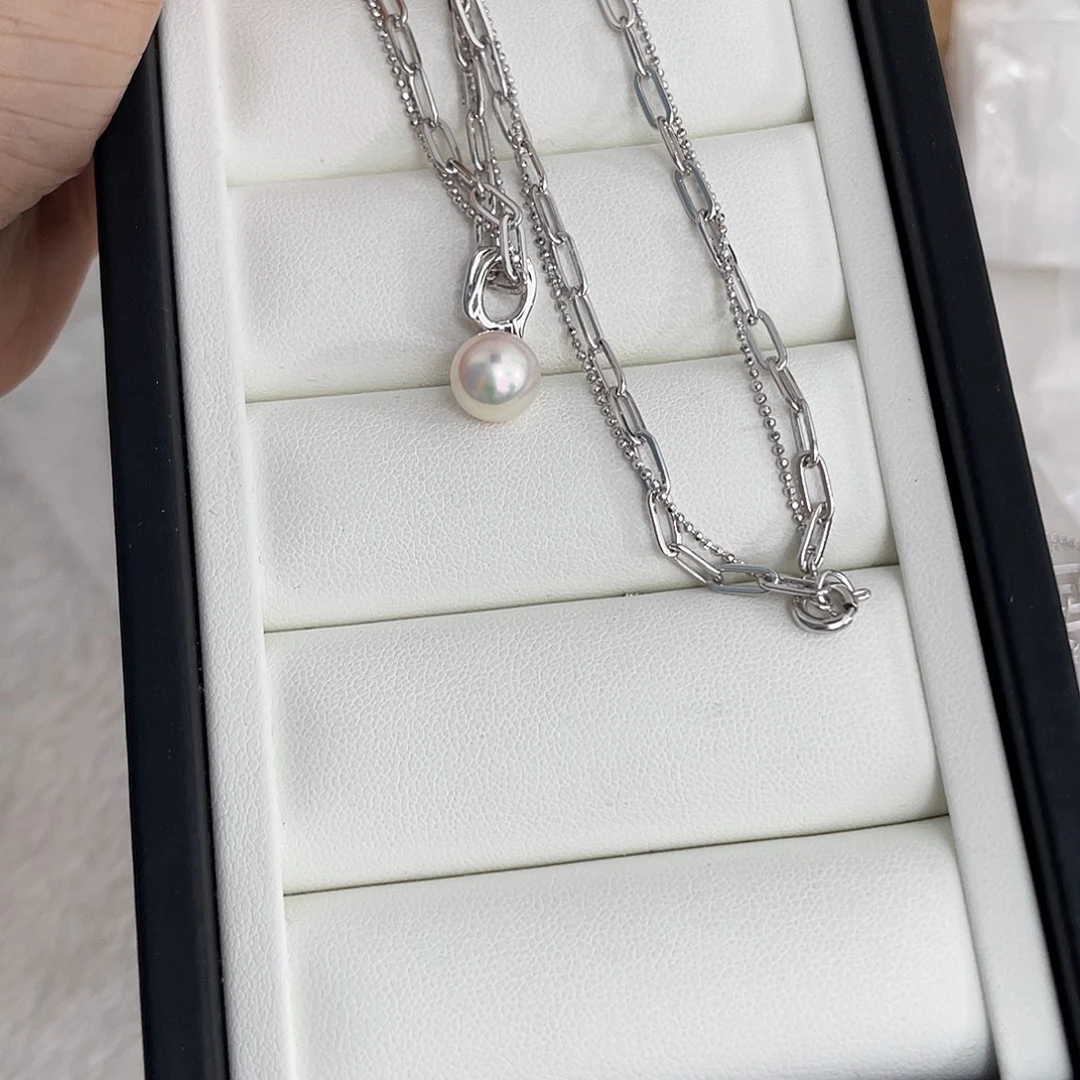 含***章颈饰银S925镶嵌海水珍珠
