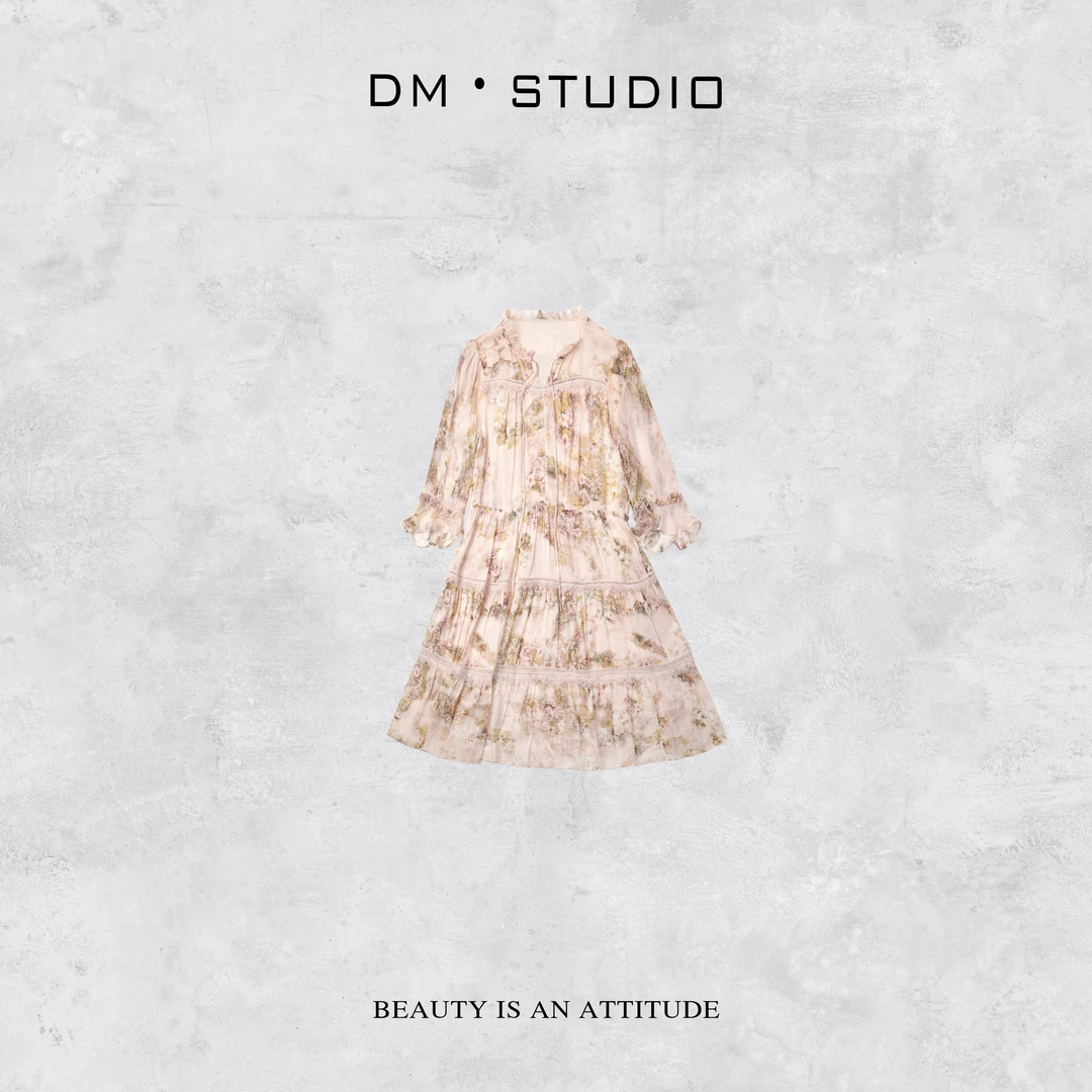 •STUDIO/亚麻桑蚕丝静奢小众仙女风碎花连衣裙2504LYQ/1165