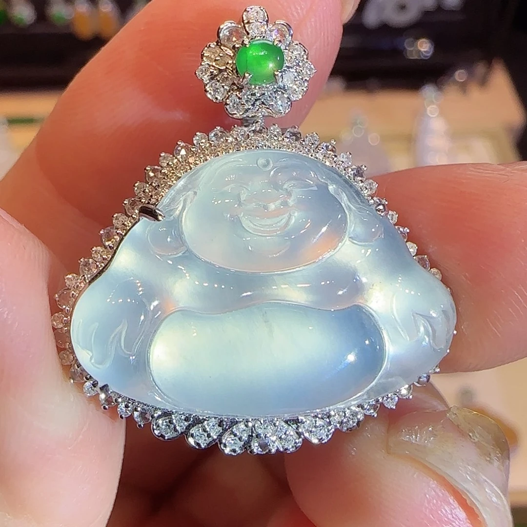 翡翠吊坠(不含链)18K金镶嵌