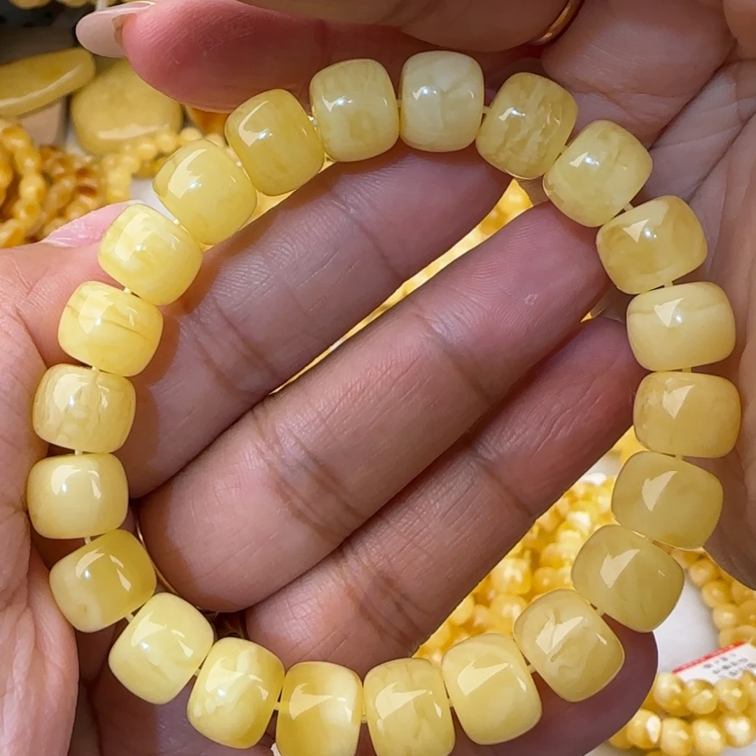 蜜蜡未镶嵌手链白花老型手串