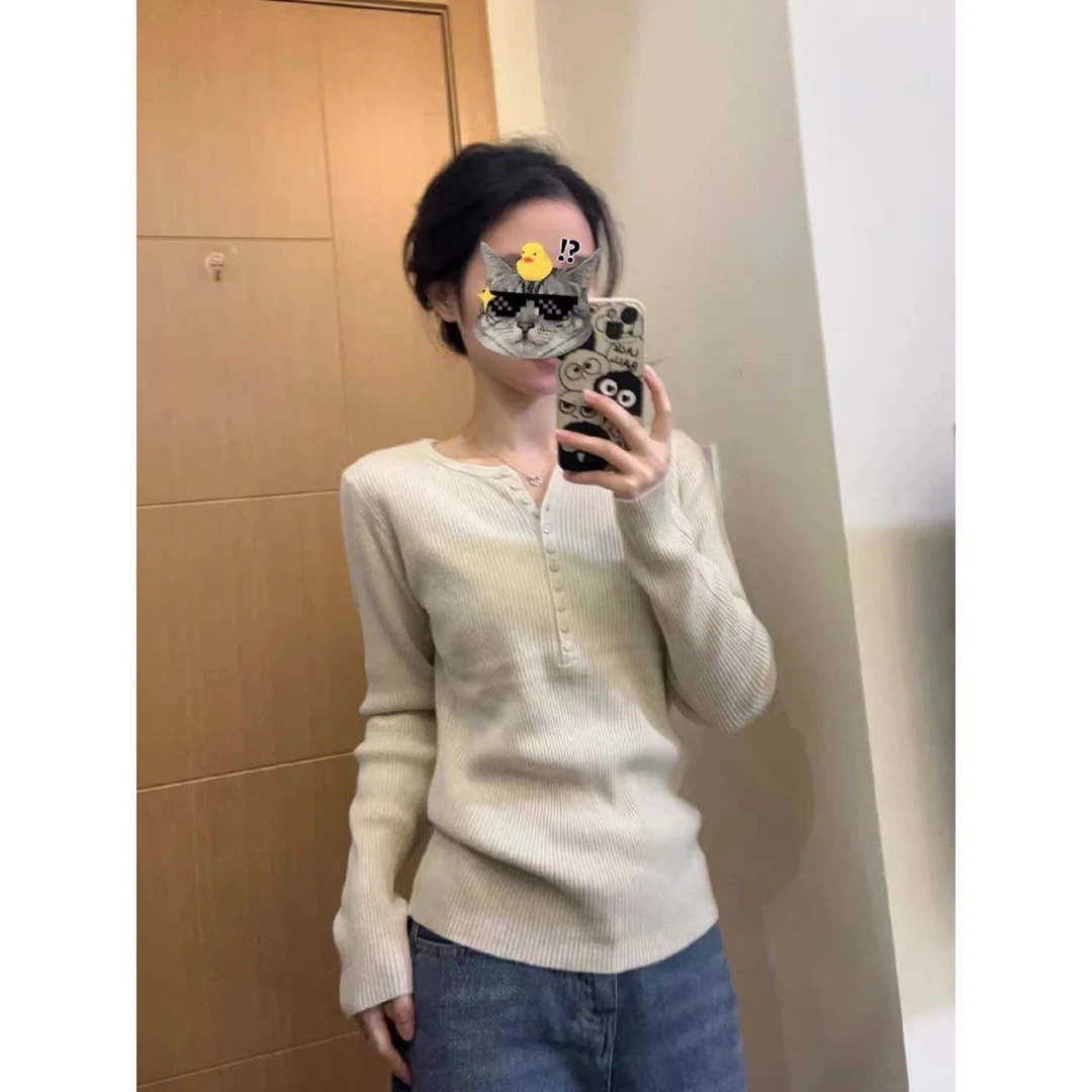 冬季高级感V领正肩长袖t恤女2025内搭修身打底衫设计超长款t恤