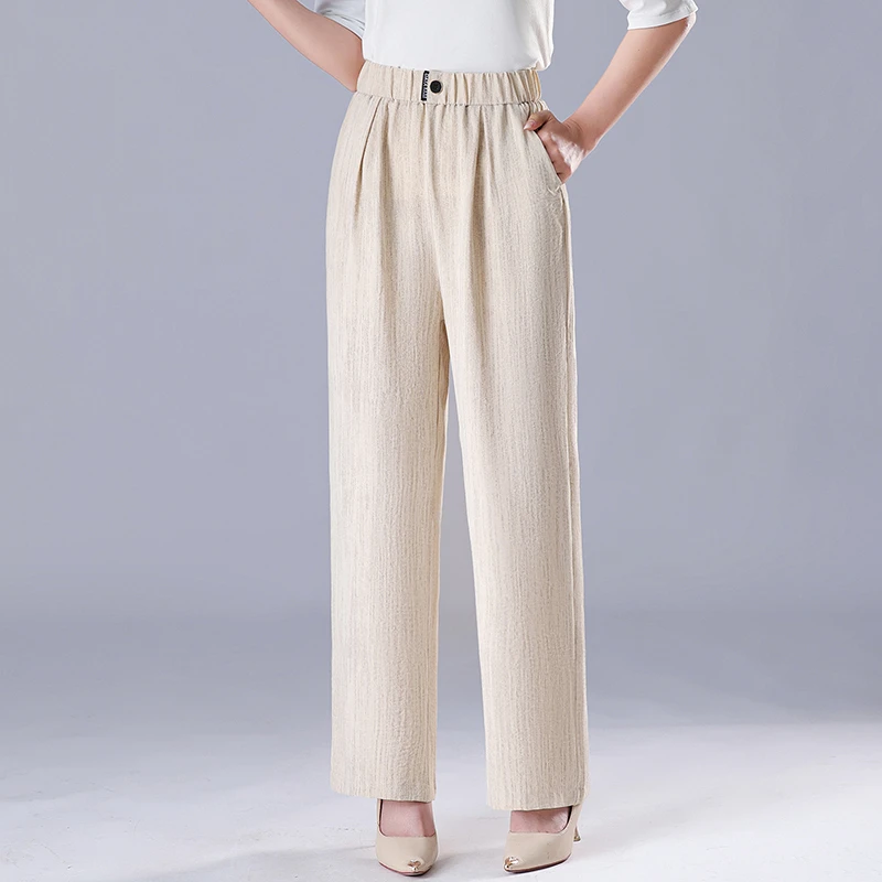 妈妈长裤子女2025夏季新款休闲裤大码显瘦中老年宽松百搭直筒裤女