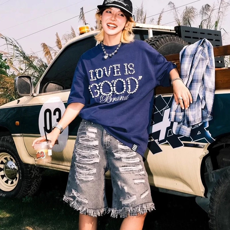 老白同款GOODBRAND LOVE IS GOOD珍珠标语短袖重磅男女 情侣T恤