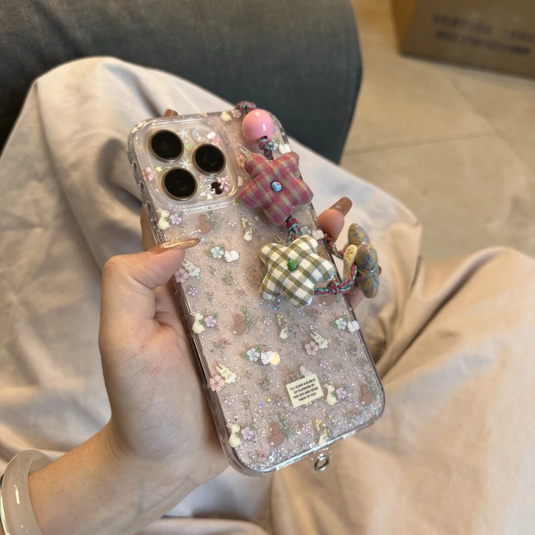 满屏碎花丛林小兔子适用苹果16手机壳iphone15小众14promax少女13