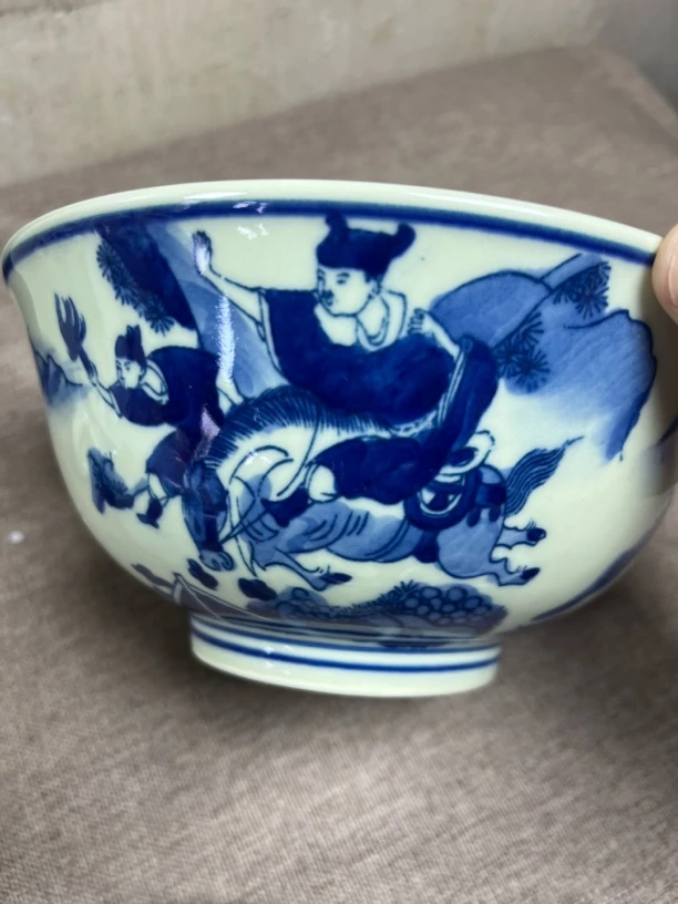 景德镇陶瓷黄稀土大碗手绘萧何月下追韩信