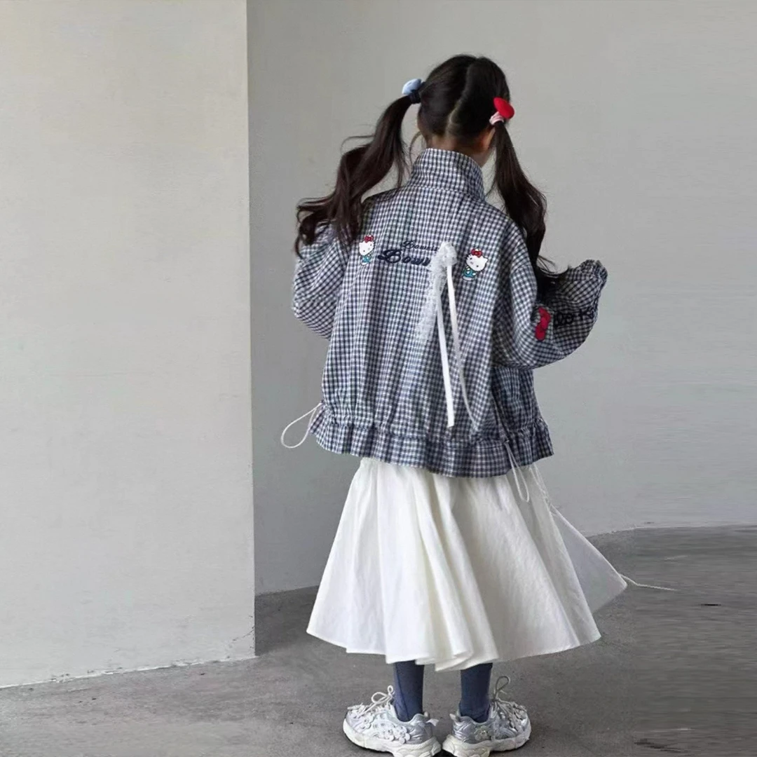 在仓【可妈定制25秋】刺绣卡通格子开衫外套青少年中大童亲子装