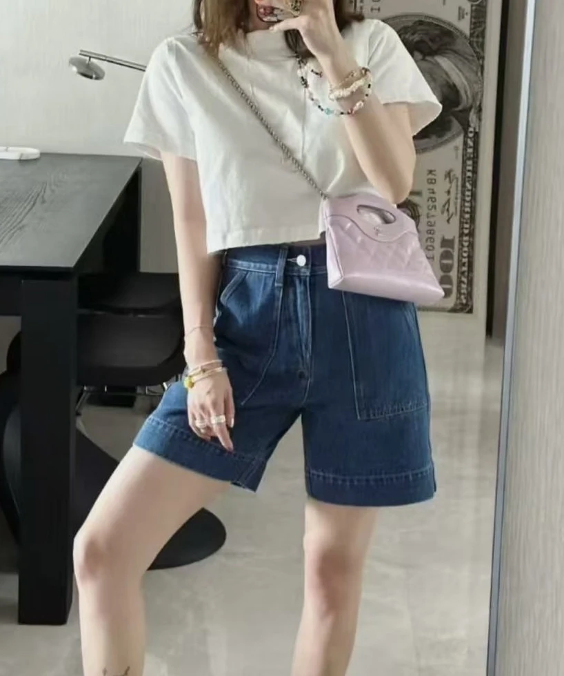 25新款牛仔短裤B6941直筒时尚百搭薄款宽松休闲裤潮流阔腿夏季