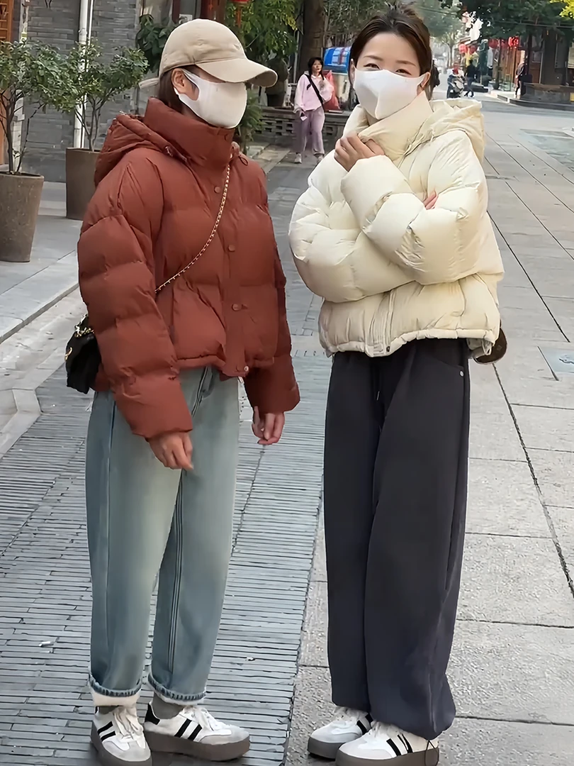 欧洲站连帽羽绒服女2025冬季新款韩版小个子白鸭绒面包服短款外套