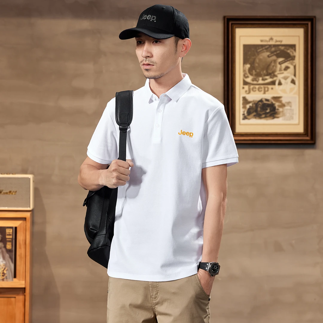 JEEP/吉普高端polo衫短袖男士新款夏季休闲简约透气商务T恤上衣服