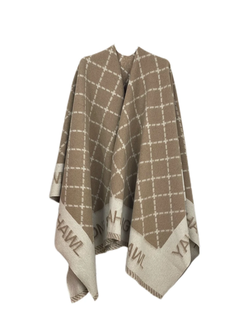 【加大加厚】1100g披肩冬季防风气质轻奢拼色流苏欧美格子百搭时尚