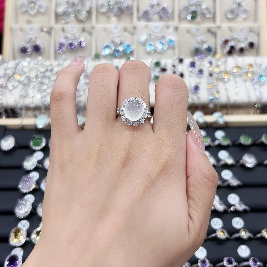 银S925镶嵌岫玉戒指