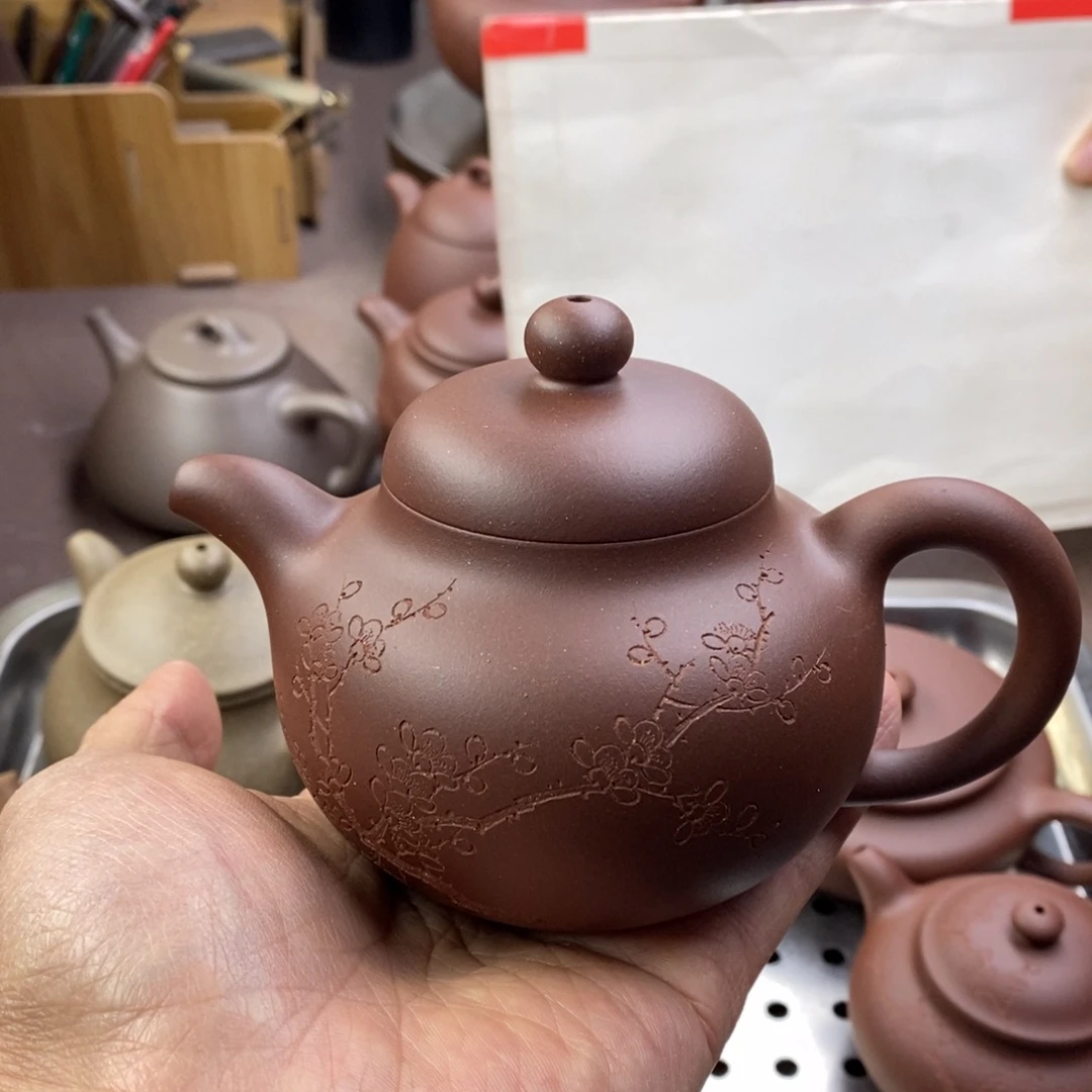 茶壶紫砂柿园容量260毫升左右刻绘
