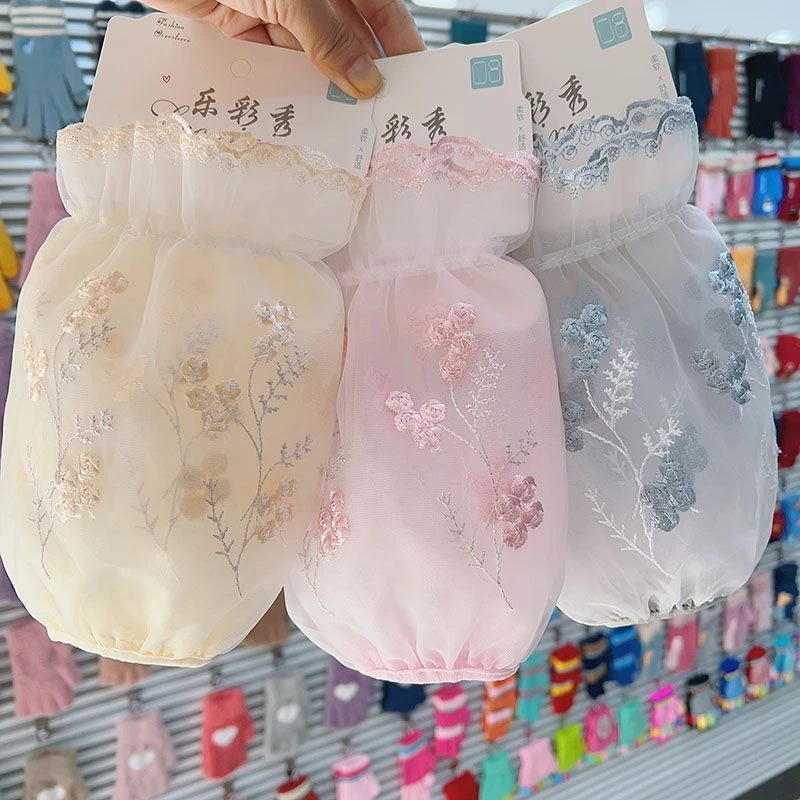 时尚简约手袖蕾丝棉袄短款双层网纱袖套女秋冬百搭花边透明蕾丝S