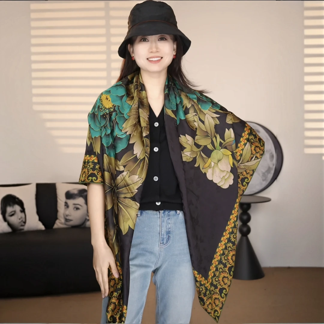 【幽梦】宫丽135x135cm6A纯100桑蚕丝国风暗提花气质时尚