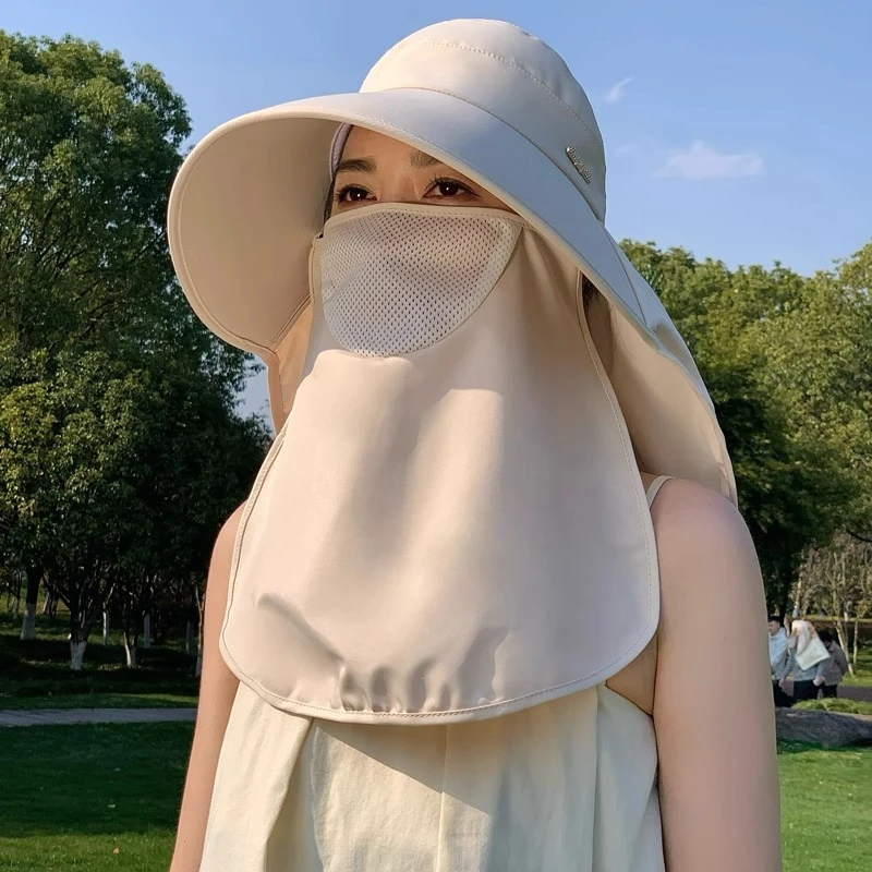 全方位防晒帽透气遮脸面罩护脖一体太阳帽防紫外线骑车遮阳帽女夏