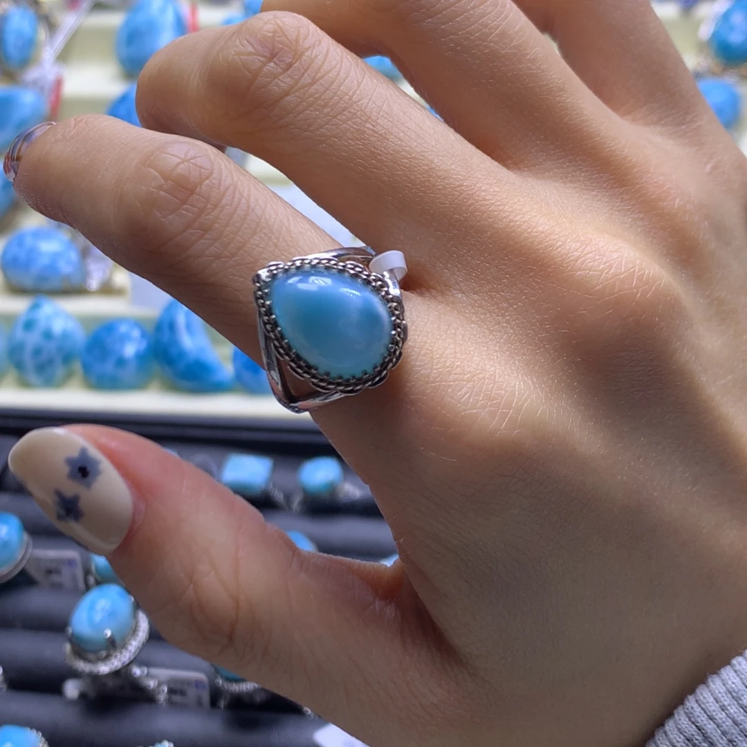 针钠钙石（海纹石）未镶嵌戒指水滴戒指色差略异