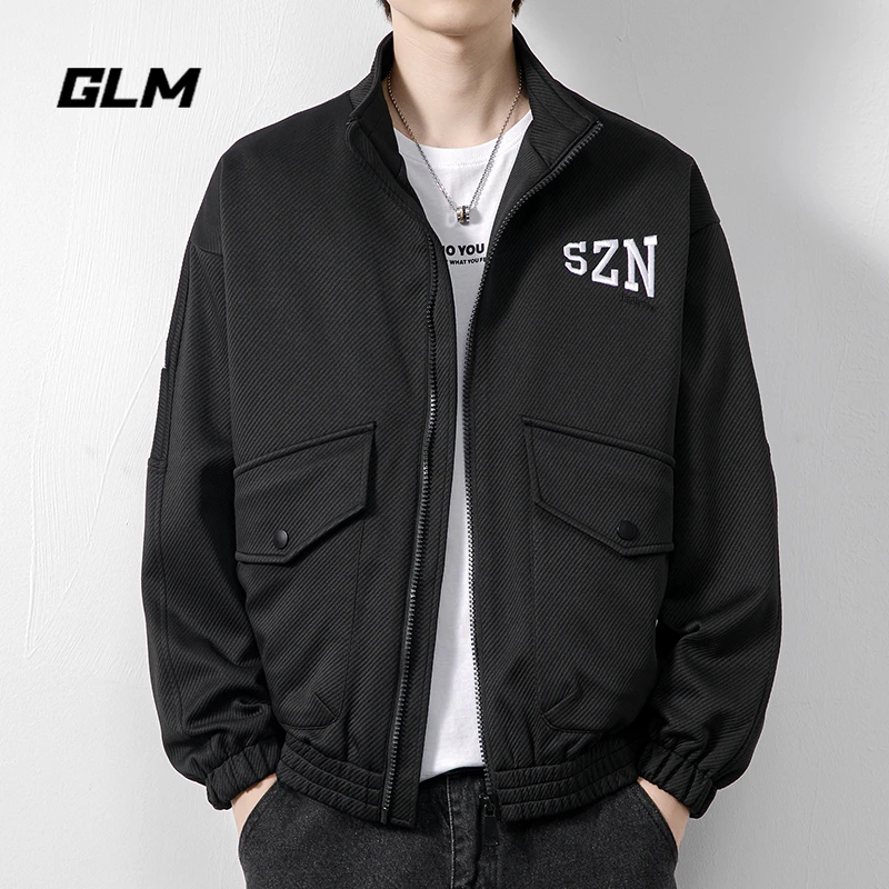 GLM潮牌外套男士春秋季美式宽松百搭上衣服男生潮流休闲立领夹克